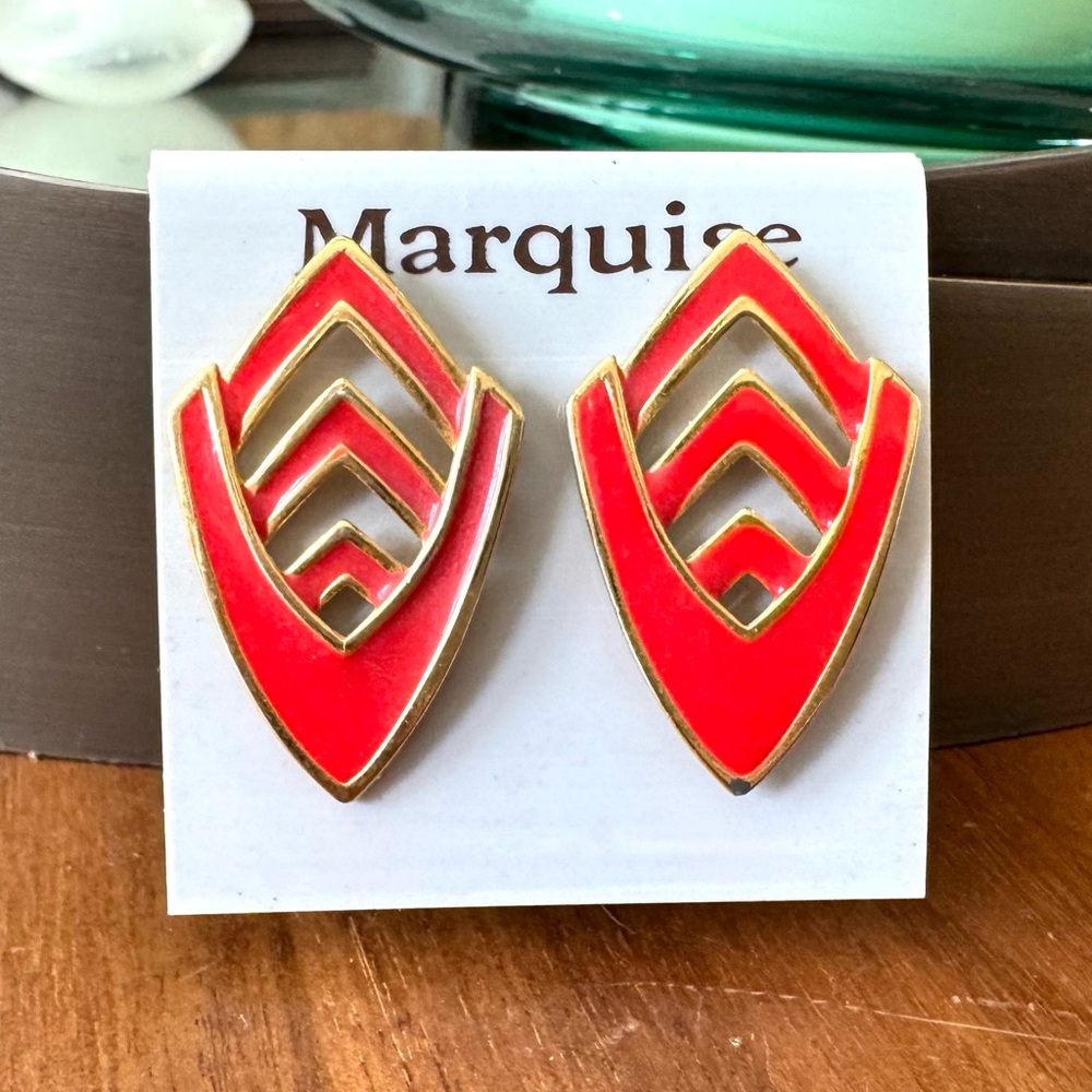 Vintage Marquise Red Chevron Earrings